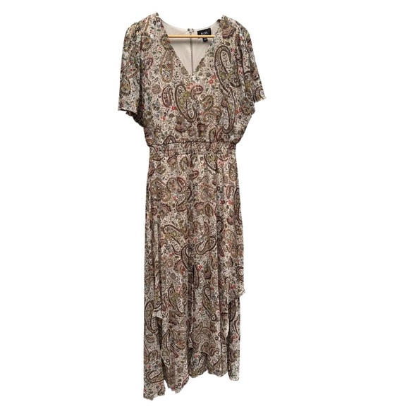 MSK Women's Paisley-Print Flutter-Sleeve Maxi Dress L Wedding Guest Office Wear - Picture 6 of 16